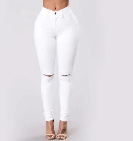 Ripped Raw Hem Slim Fit Skinny Jeans for Women