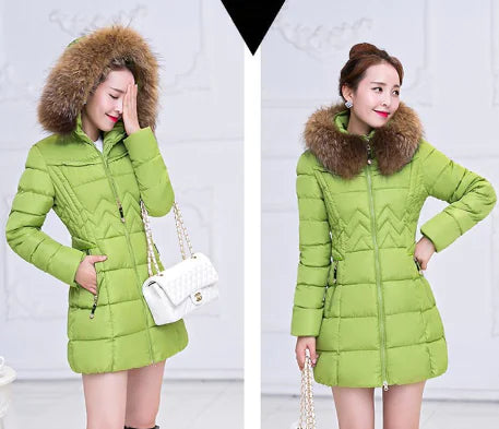 Thick Warm Slim-fit Down Jacket with Hood and Fur Collar