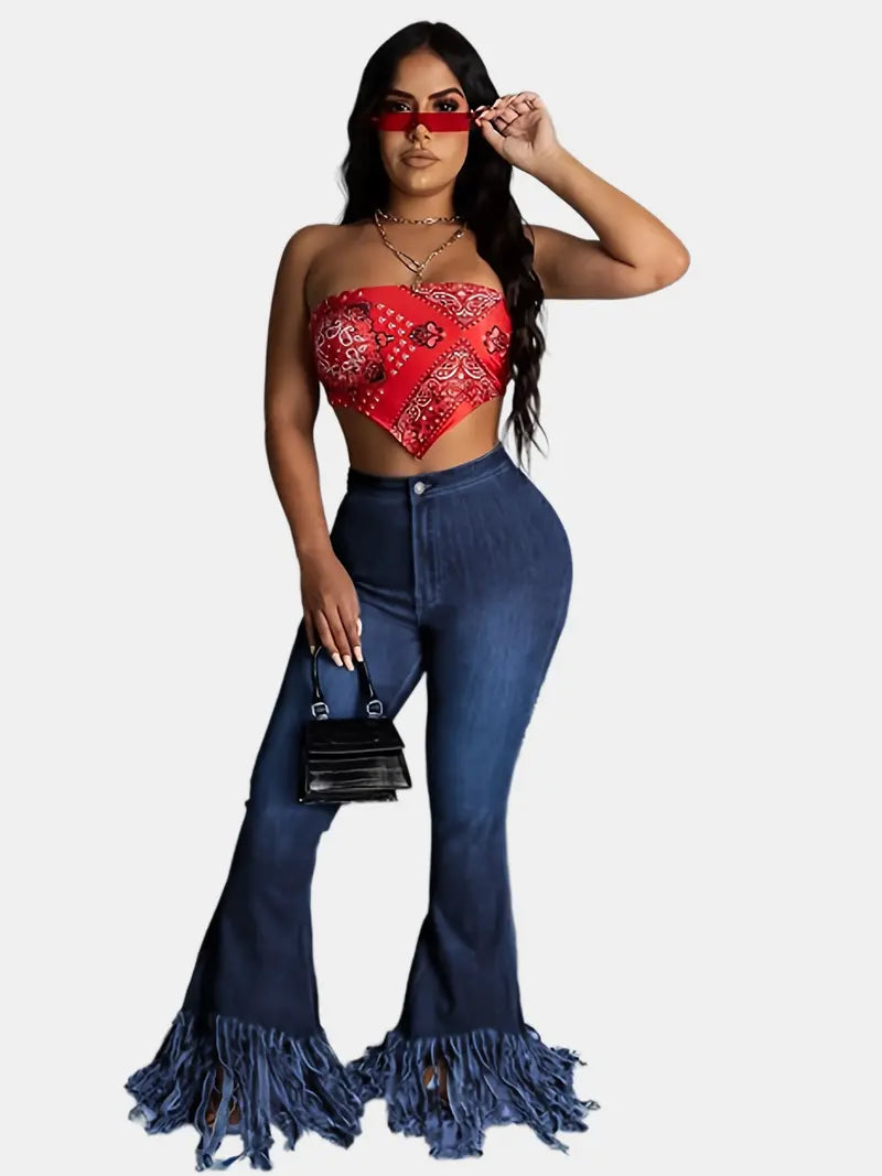 High Waist Flared Denim Jeans for Women