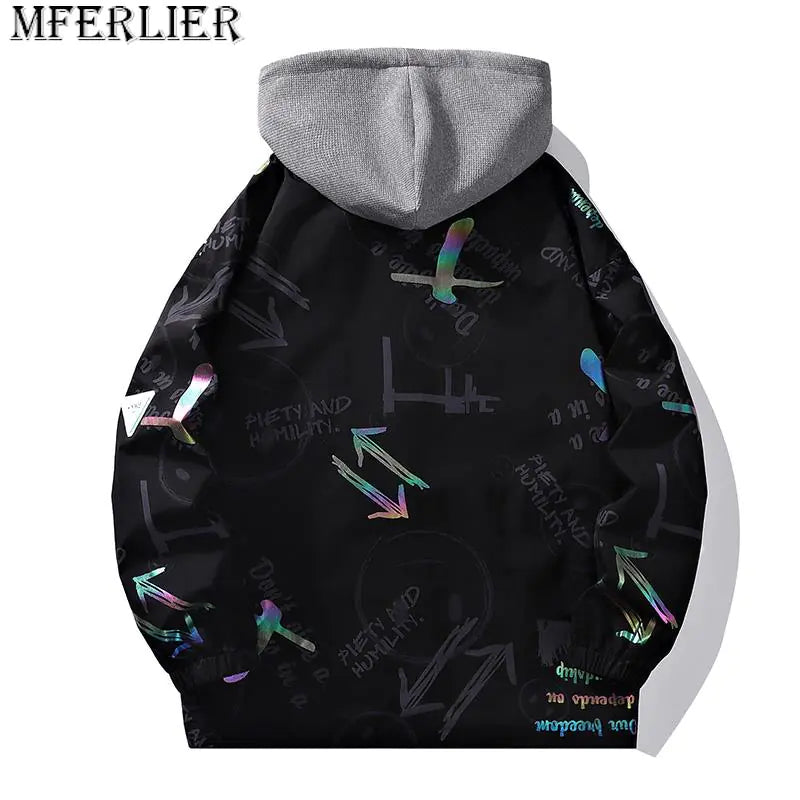 Plus Size Men's Hooded Bomber Windbreaker Jacket