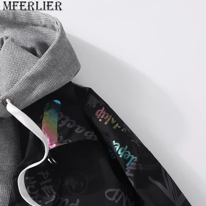 Plus Size Men's Hooded Bomber Windbreaker Jacket