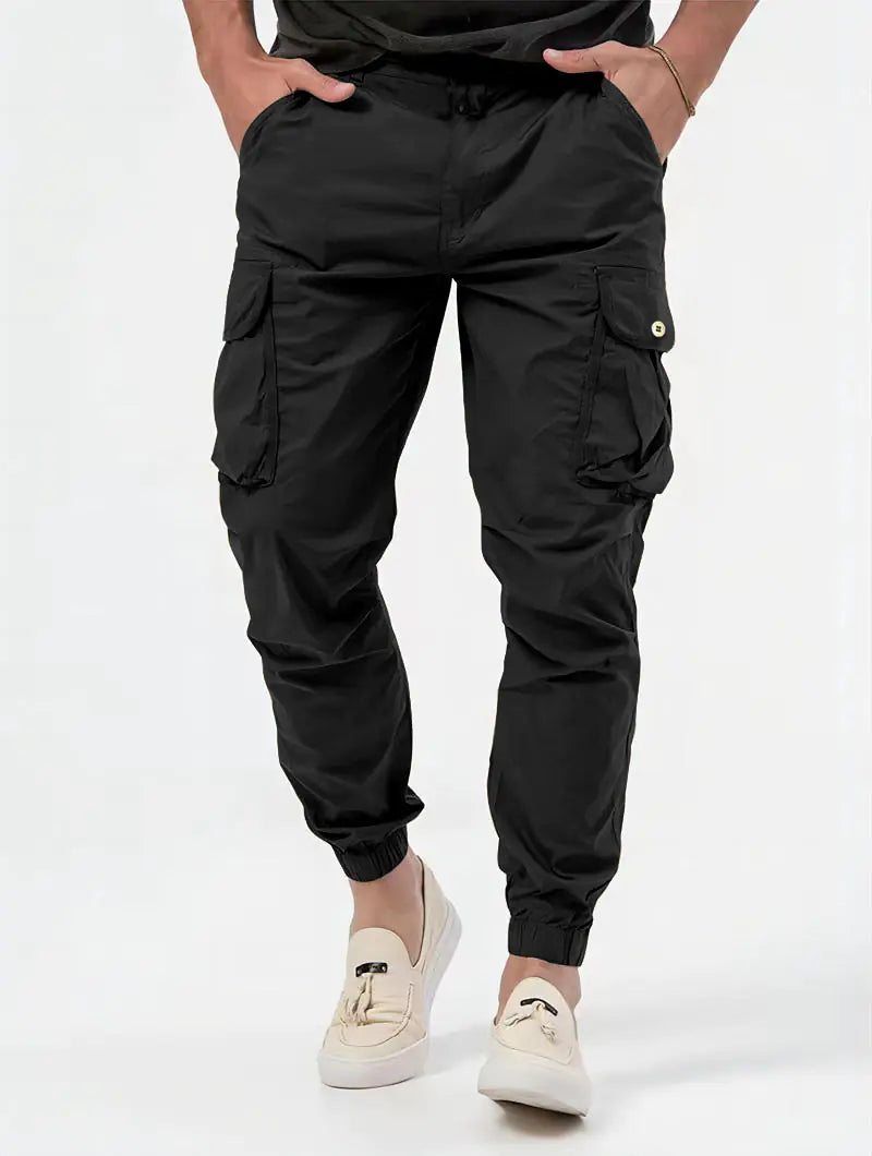 Men's Solid Color Cargo Trousers with 3D Pockets