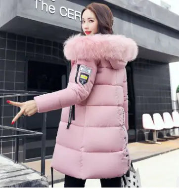 Thick Cotton Jacket with Fur Collar and Slim Fit