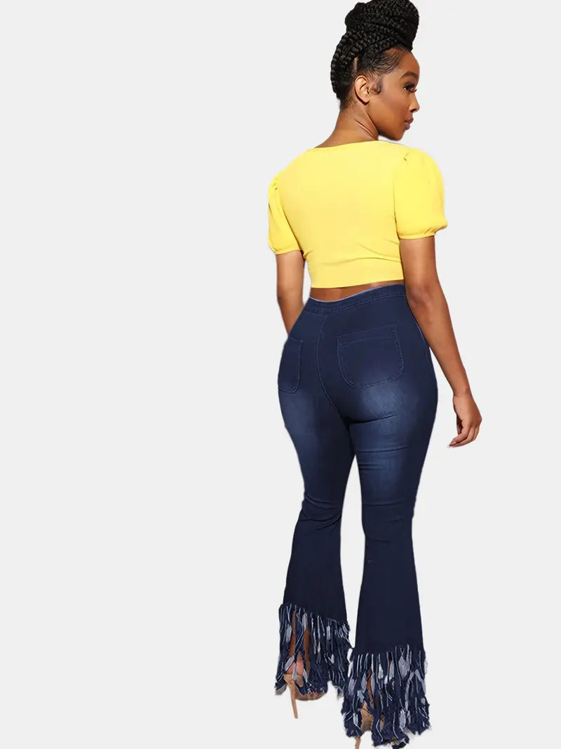 High Waist Flared Denim Jeans for Women