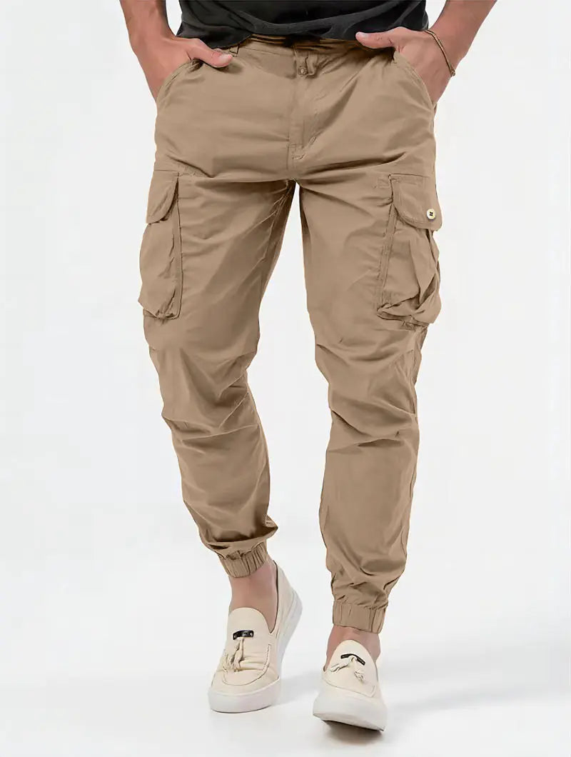 Men's Solid Color Cargo Trousers with 3D Pockets