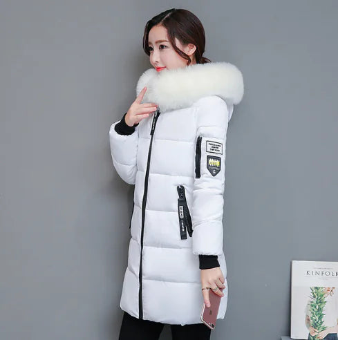 Thick Cotton Jacket with Fur Collar and Slim Fit