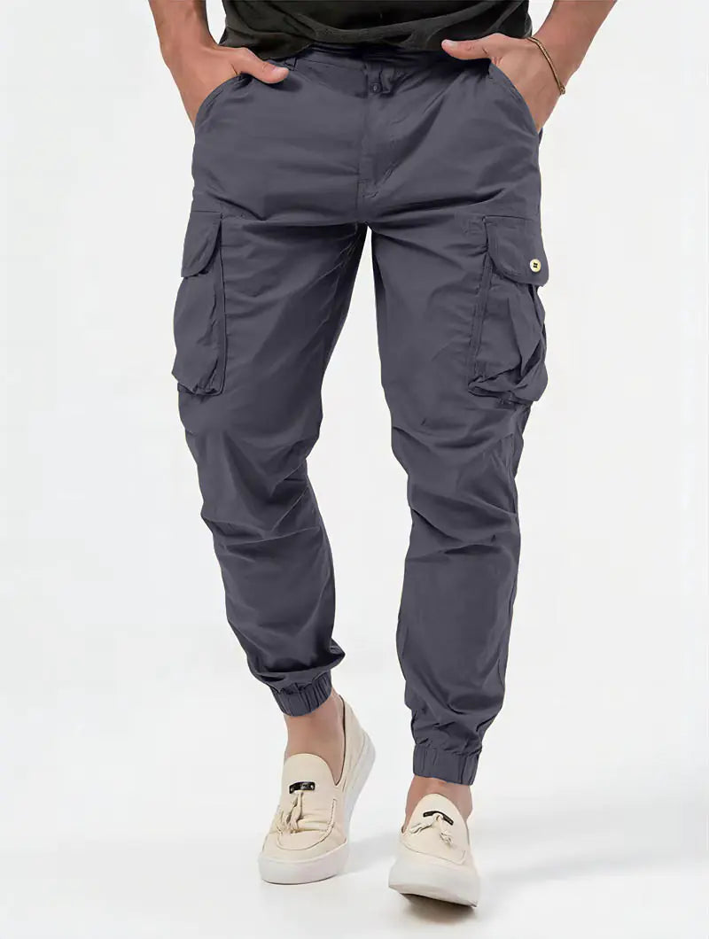 Men's Solid Color Cargo Trousers with 3D Pockets