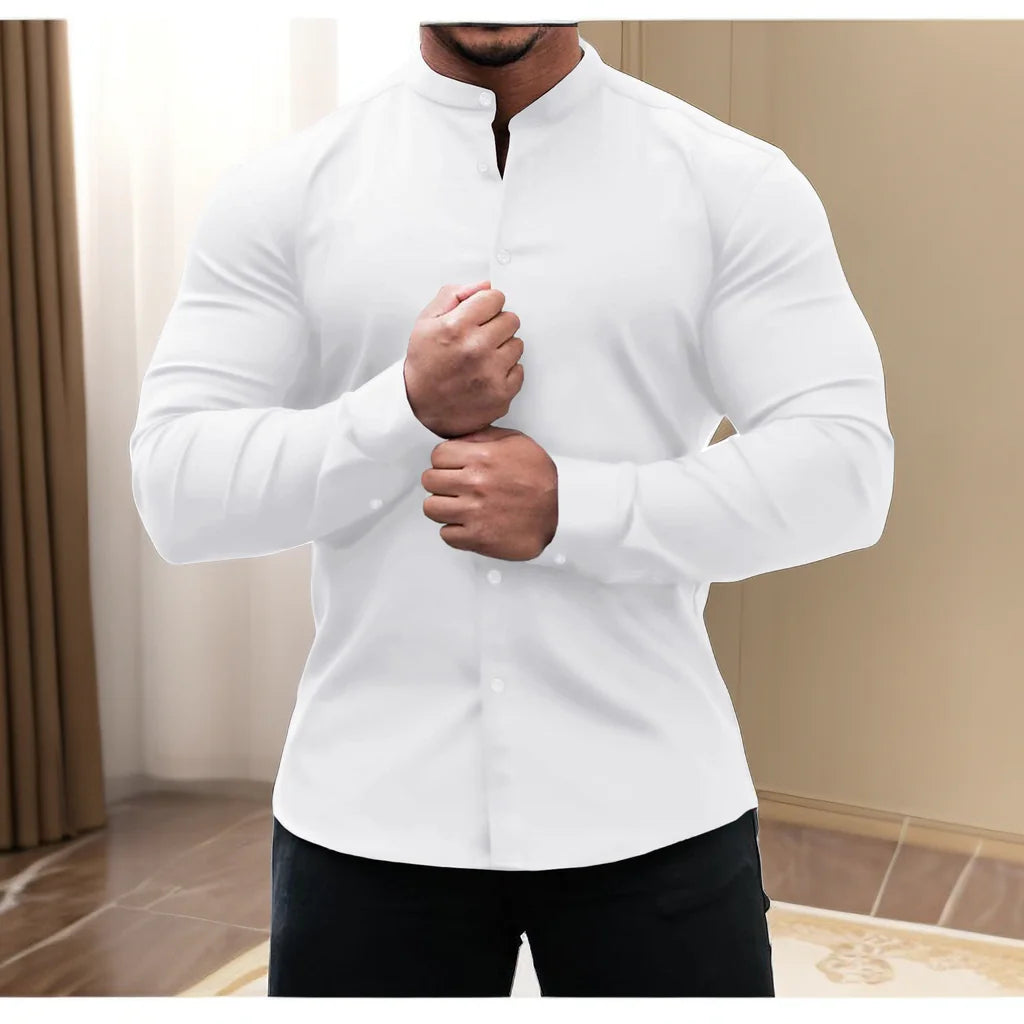Men's Slim Fit Solid Color Casual Cardigan Shirt