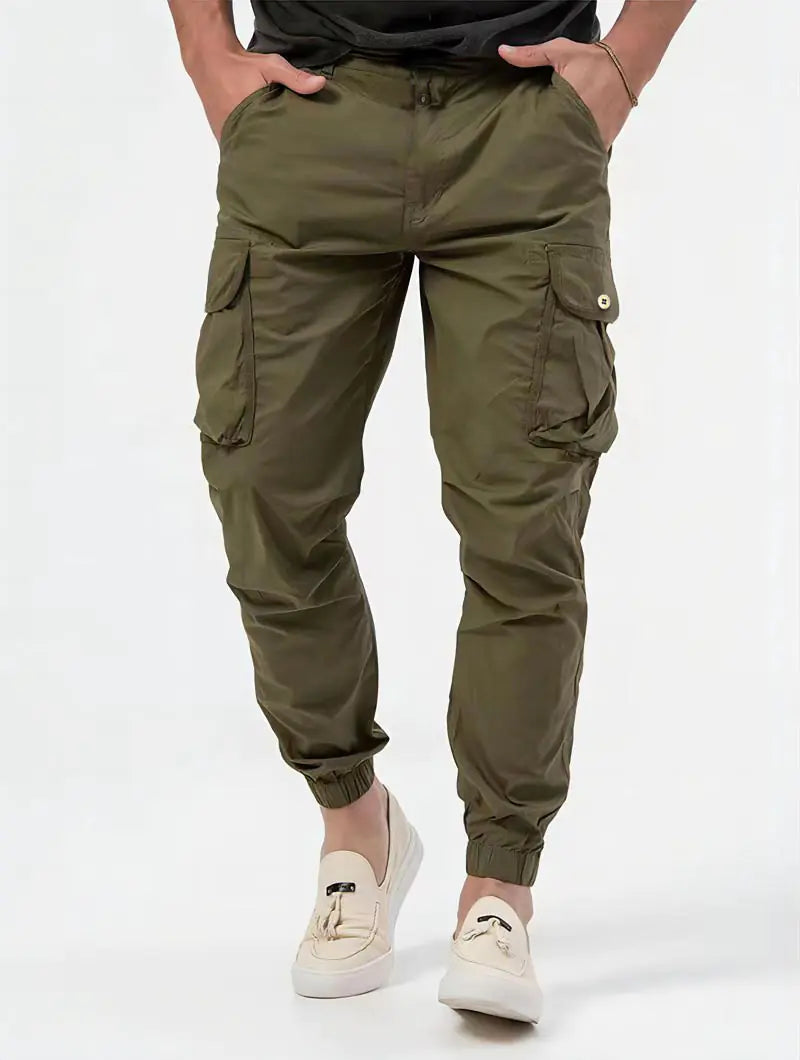 Men's Solid Color Cargo Trousers with 3D Pockets