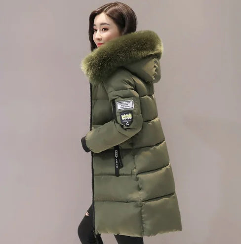 Thick Cotton Jacket with Fur Collar and Slim Fit