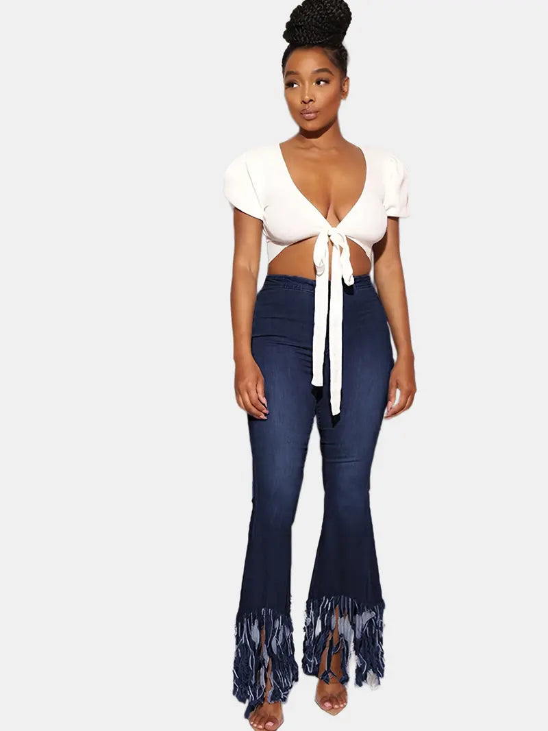 High Waist Flared Denim Jeans for Women