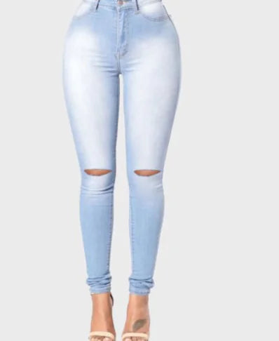 Ripped Raw Hem Slim Fit Skinny Jeans for Women