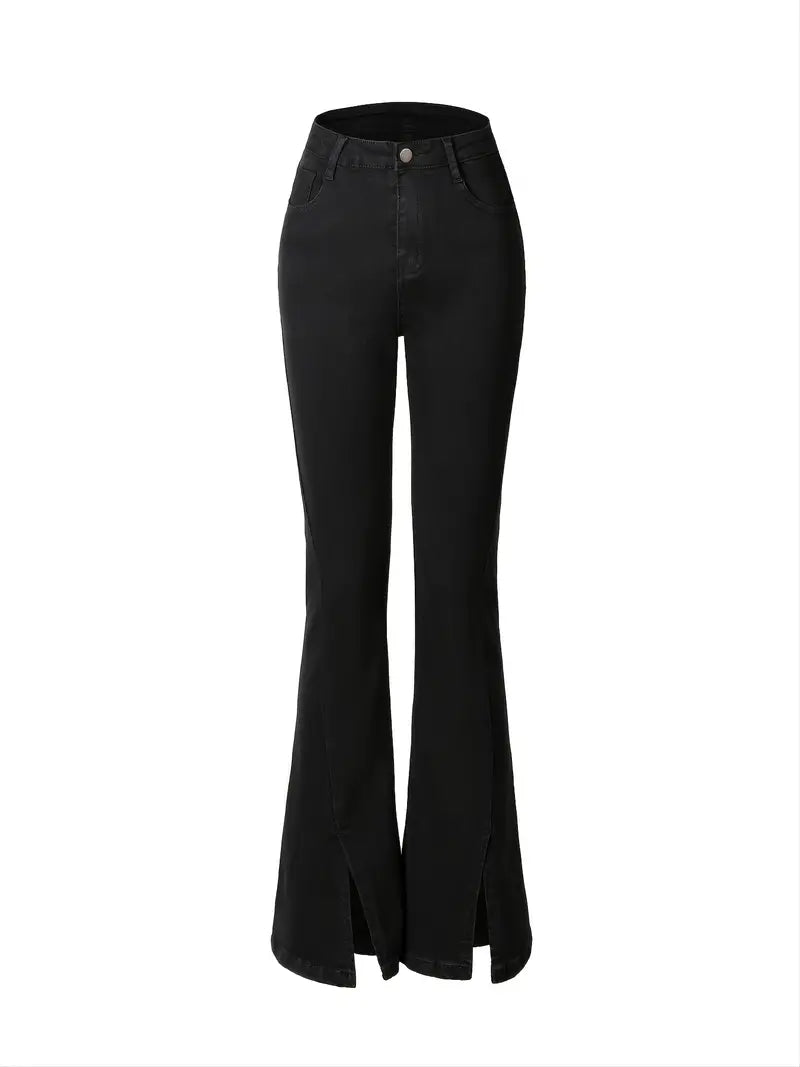 Vintage High Waist Slit Flared Bootcut Jeans for Women