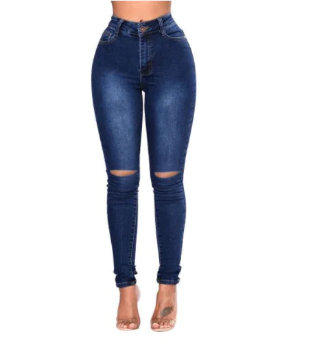 Ripped Raw Hem Slim Fit Skinny Jeans for Women