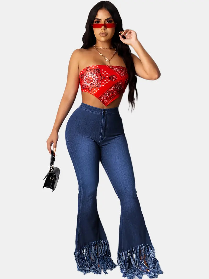 High Waist Flared Denim Jeans for Women