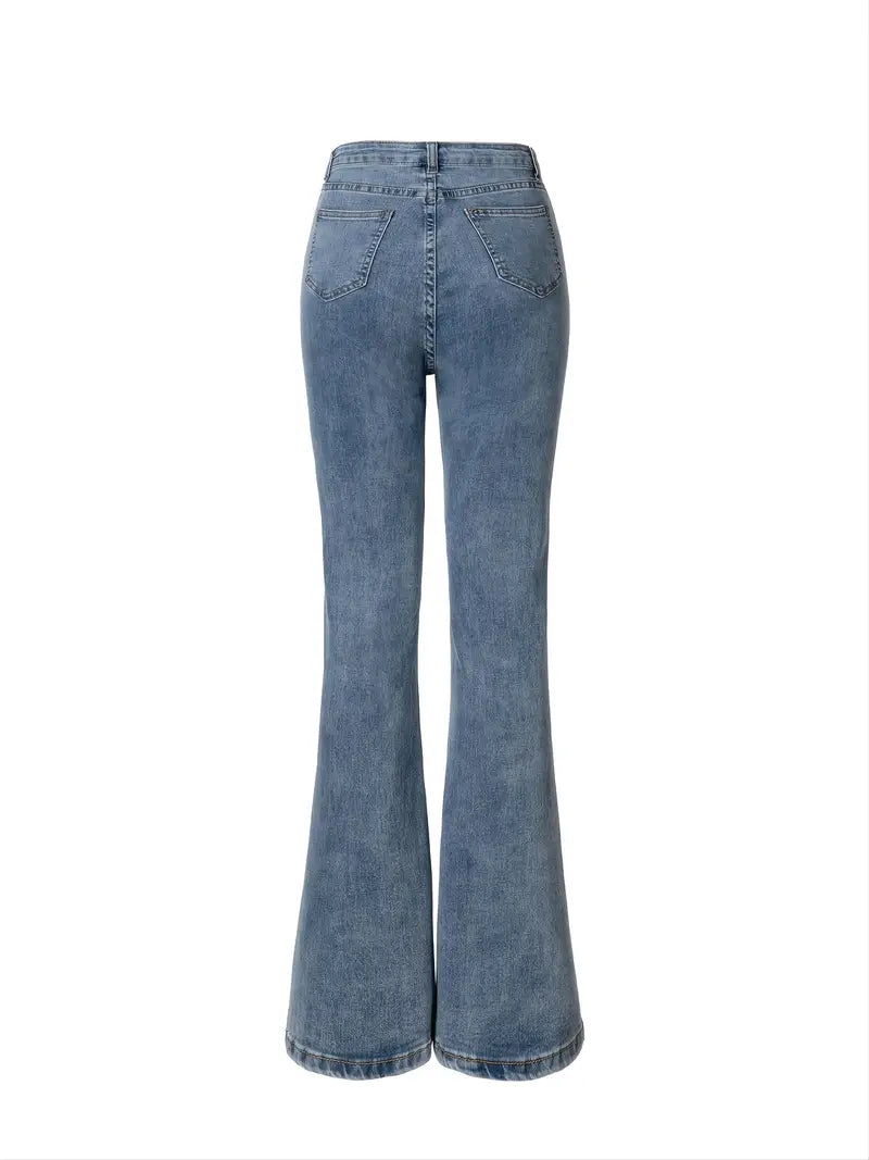 Vintage High Waist Slit Flared Bootcut Jeans for Women