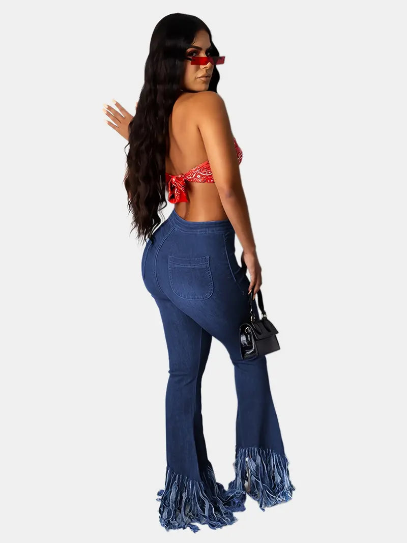 High Waist Flared Denim Jeans for Women