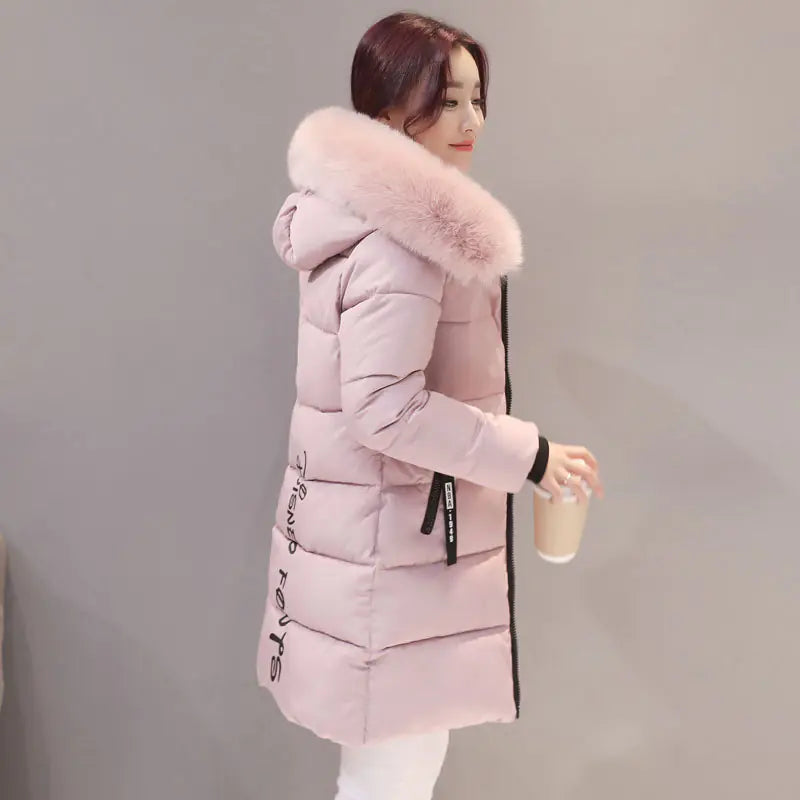 Thick Cotton Jacket with Fur Collar and Slim Fit