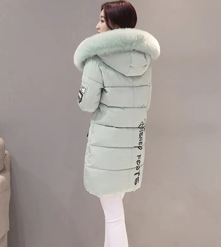 Thick Cotton Jacket with Fur Collar and Slim Fit