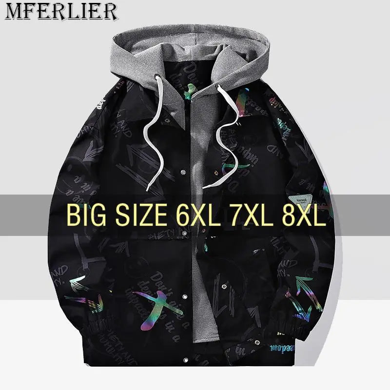 Plus Size Men's Hooded Bomber Windbreaker Jacket