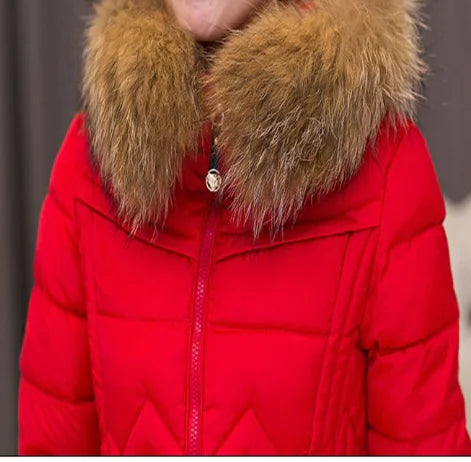 Thick Warm Slim-fit Down Jacket with Hood and Fur Collar