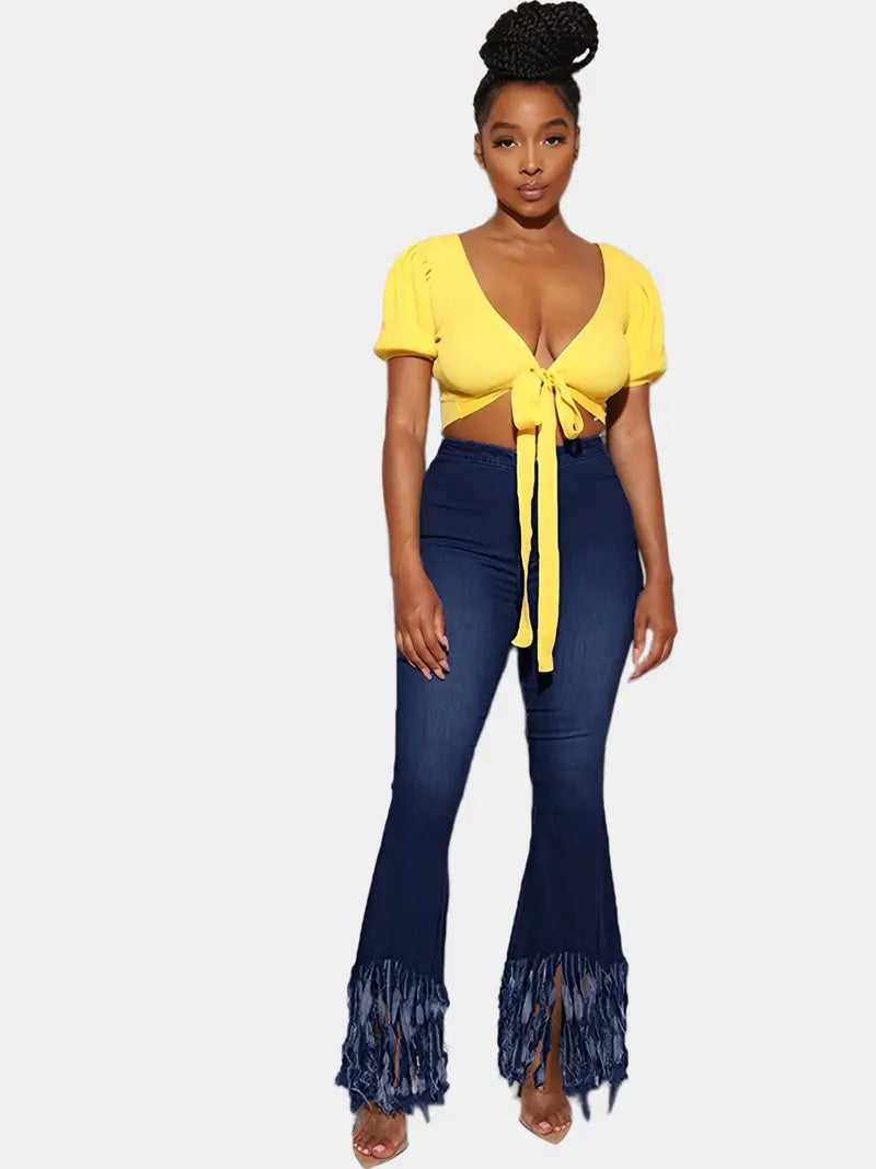 High Waist Flared Denim Jeans for Women