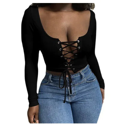 Slim Fit Lace Long Sleeve Cotton T-Shirt for Ladies